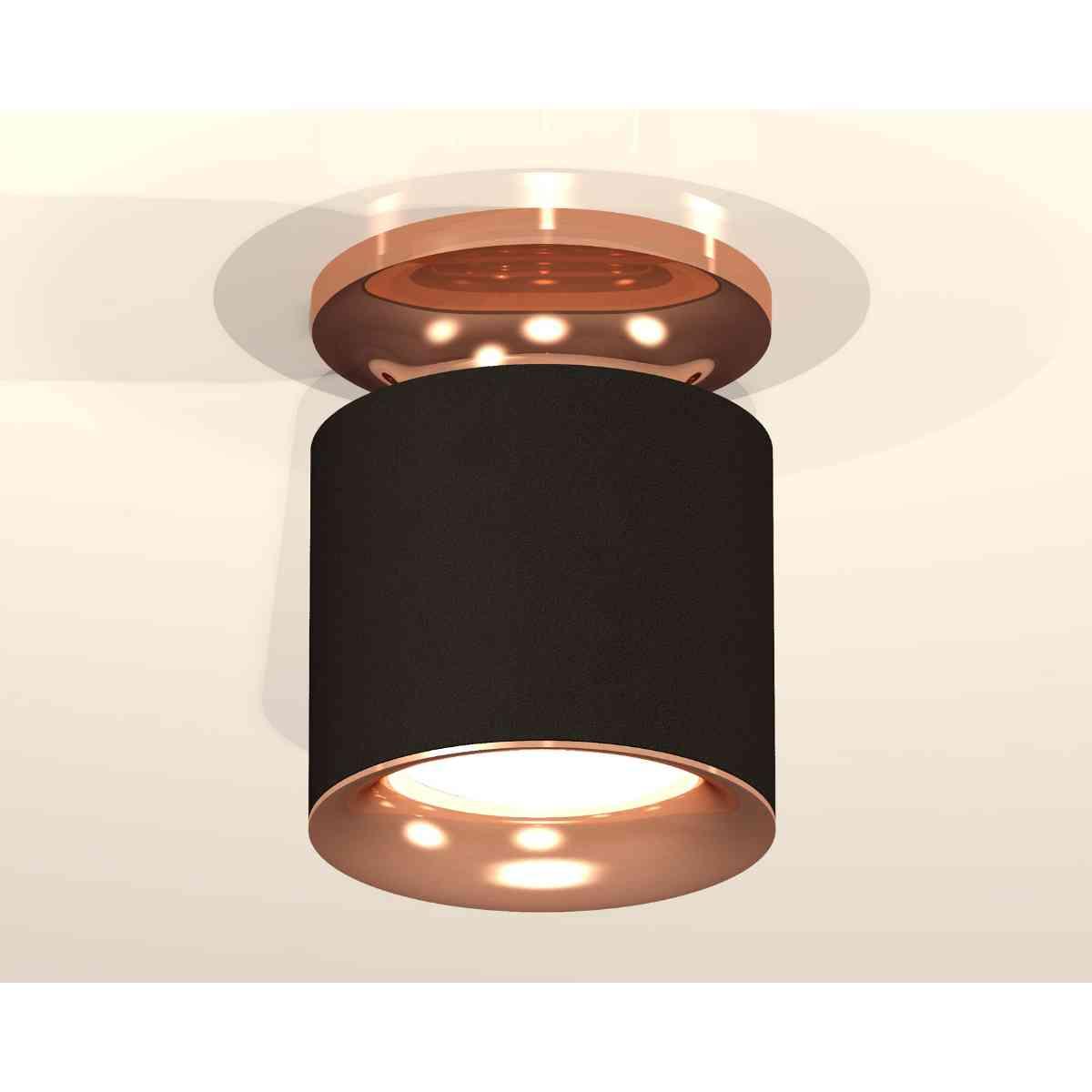 фото комплект накладного светильника ambrella light xs7402122 sbk/ppg черный песок/золото розовое полированное (n7930, c7402, n7015) | 220svet.ru