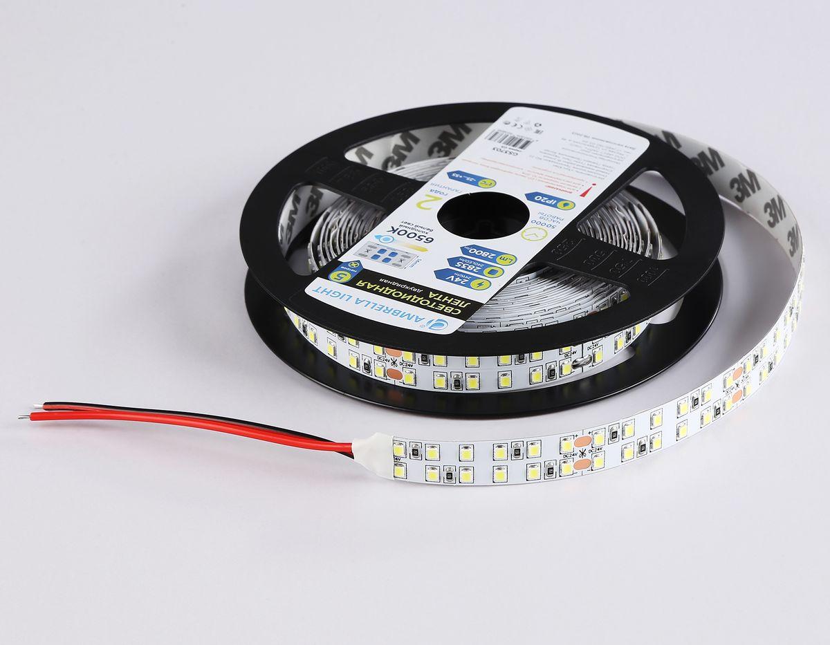 фото светодиодная лента холодный белый ambrella light 24w/m 240led/m 2835smd 6500к 5m gs3703 | 220svet.ru