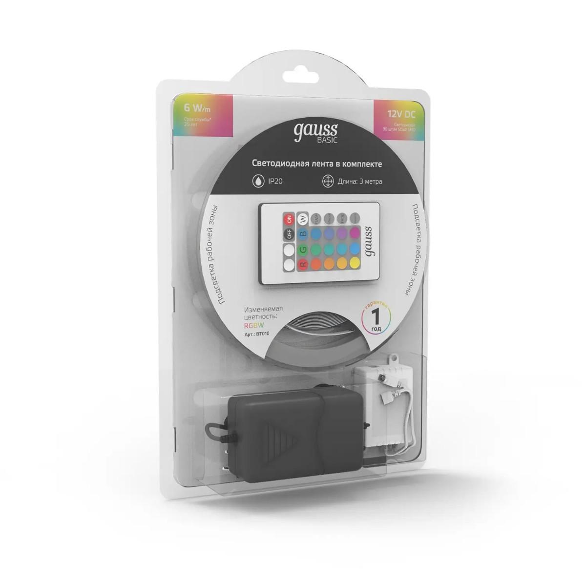 фото лента gauss 6w/m 30led/m 5050smd разноцветный 3m bt010 | 220svet.ru