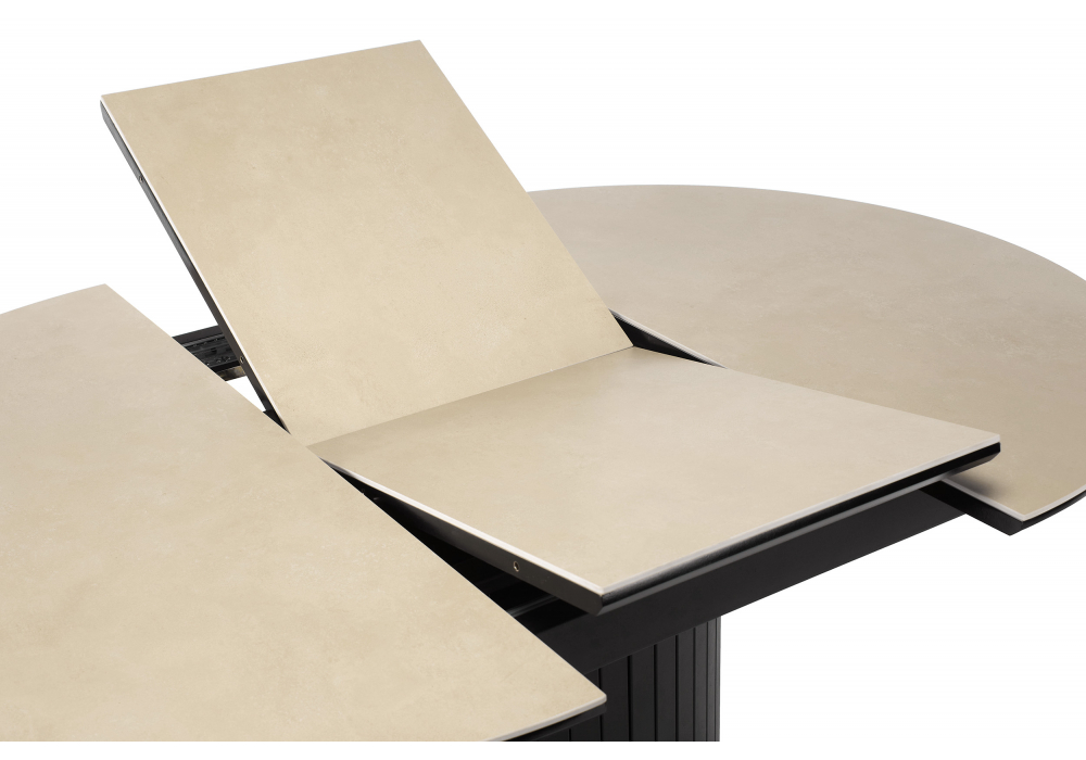 фото керамический стол раскладной woodville лорен 100(140) okara light yellow / черный 664692 | 220svet.ru