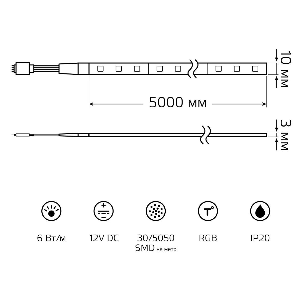 фото лента gauss 6w/m 30led/m 5050smd разноцветный 5m bt012 | 220svet.ru