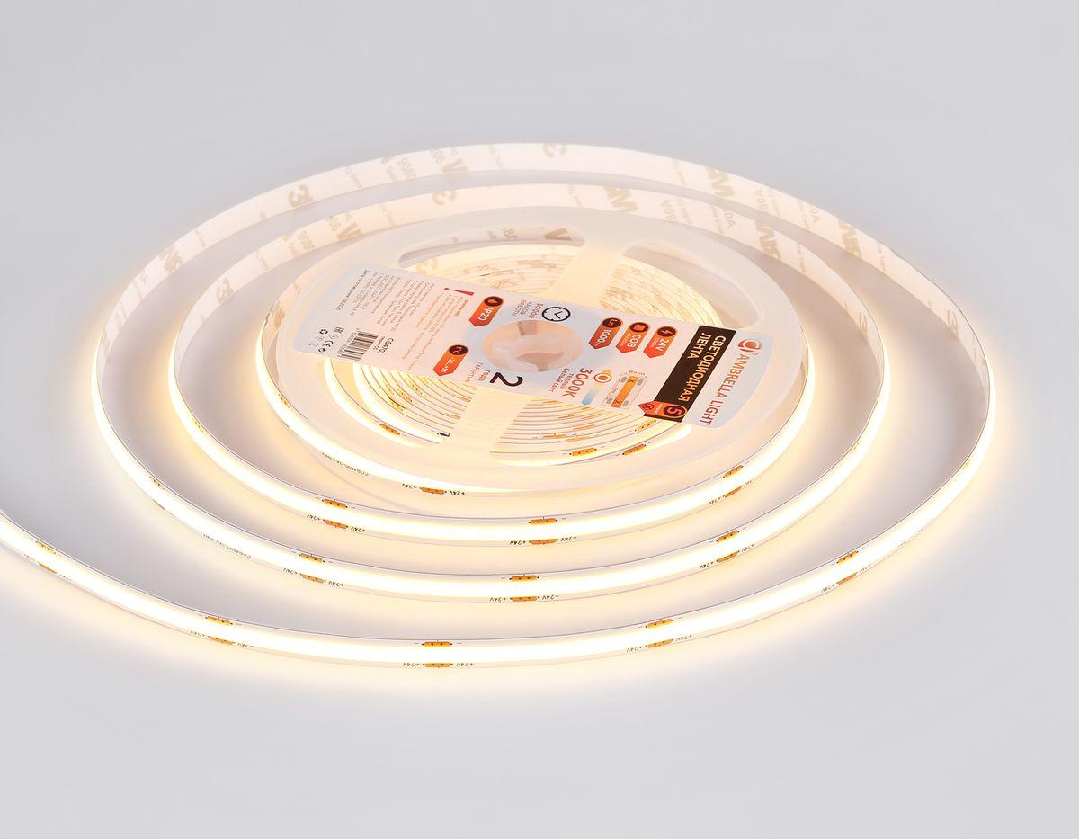 фото светодиодная лента ambrella light 12w/m 480led/m cob теплый белый 5m gs4701 | 220svet.ru