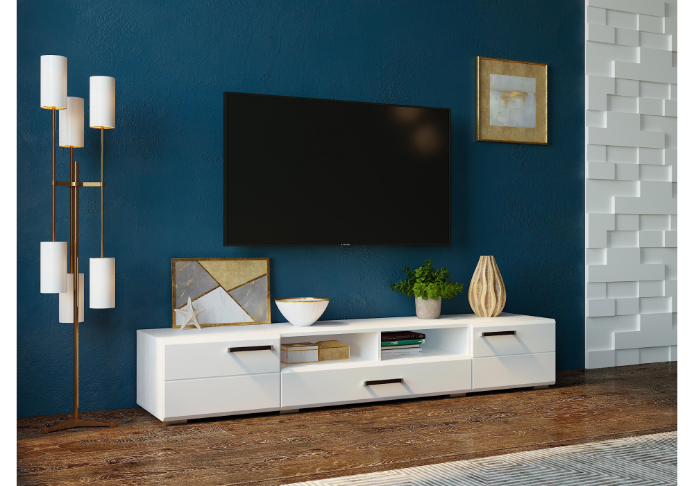 фото тв-тумба woodville иоги 2.0 белый / белый глянец 602821 | 220svet.ru