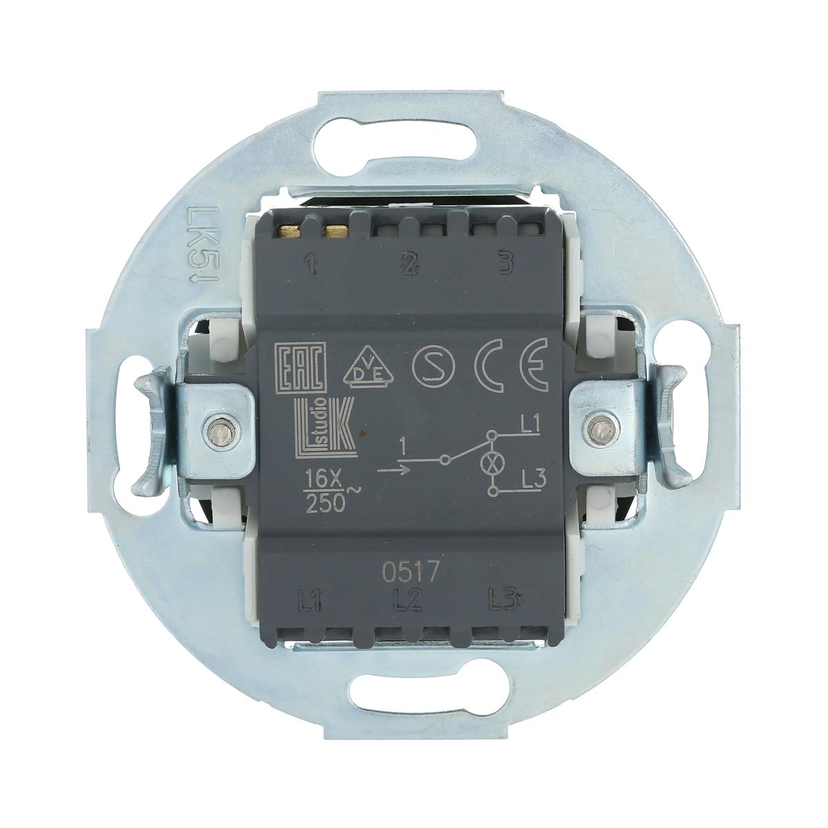 фото переключатель lk studio одноклавишный на два направления (схема 6l) с индикатором 16 a, 250 b (черный) 880408-1 | 220svet.ru