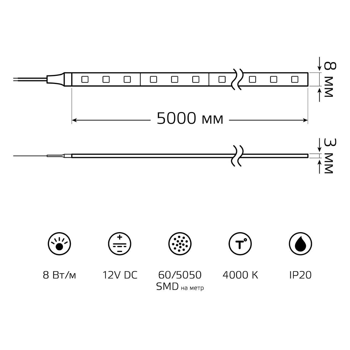 фото лента gauss 8w/m 60led/m 5050smd нейтральный белый 5m bt025 | 220svet.ru