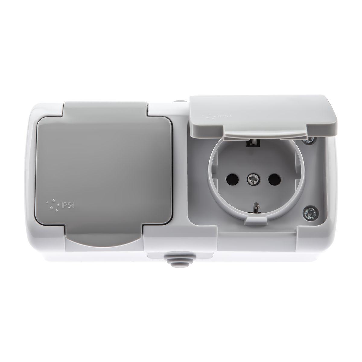 фото розетка двойная эра schuko 2x2p+e 16a 250v с крышкой 5-204-03 б0051061 | 220svet.ru