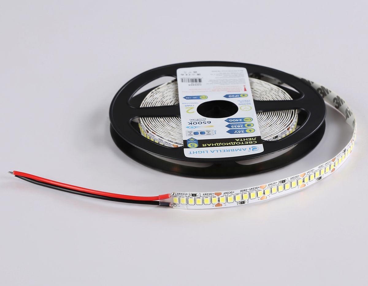 фото светодиодная лента холодный белый ambrella light 20w/m 240led/m 2835smd 6500к 5m gs3403 | 220svet.ru