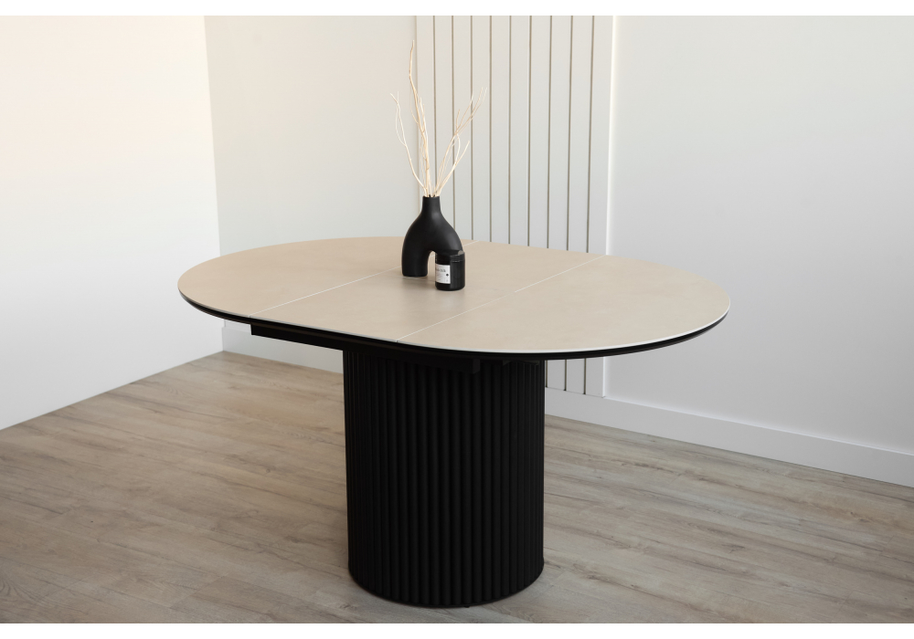 фото керамический стол раскладной woodville стивен 100(140) okara light yellow / черный 664695 | 220svet.ru