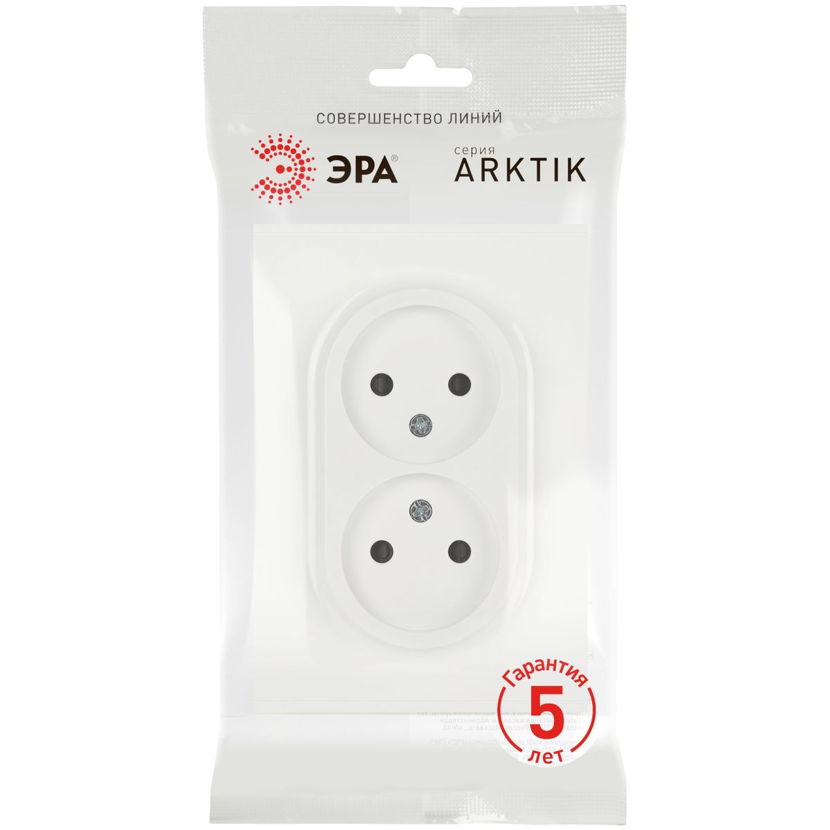 фото розетка эра arktik 16-2107-08 без заземления двойная 2x2p 16а-250в белый матовый б0071688 | 220svet.ru