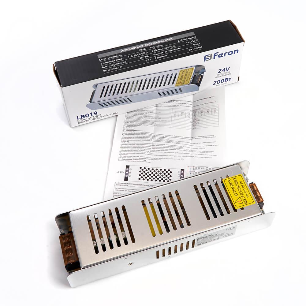 фото блок питания для светодиодной ленты feron 24v 200w ip20 8,3a 48047 | 220svet.ru