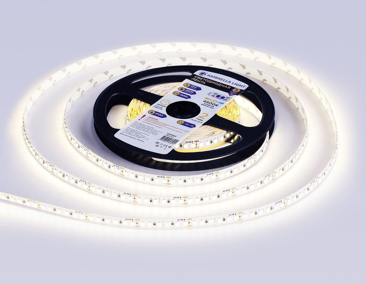 фото светодиодная лента дневной белый ambrella light 14,4w/m 180led/m 2835smd 4500к 5m gs1302 | 220svet.ru